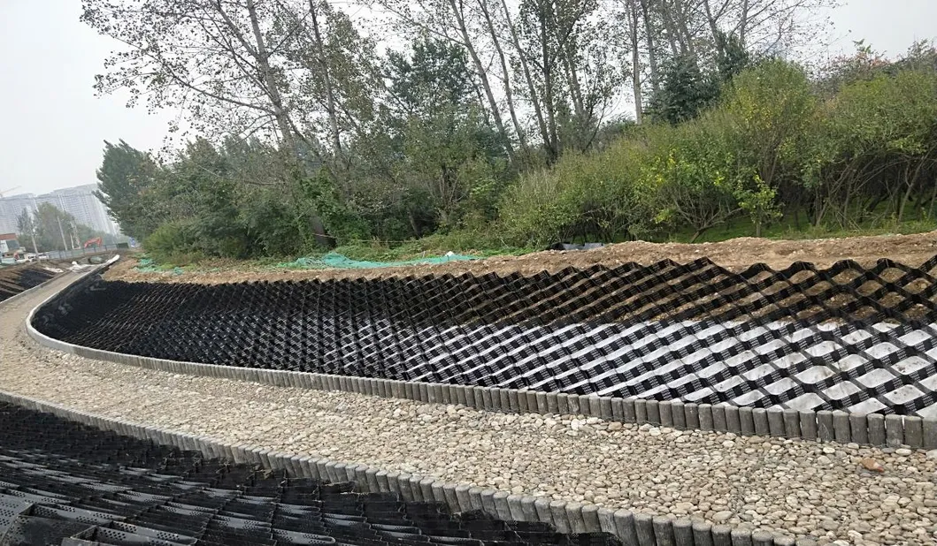 높은 꿀집 검은 HDPE 지질세포 강화 차고 도로 자갈 안정기 격자 지탱벽 둑 10