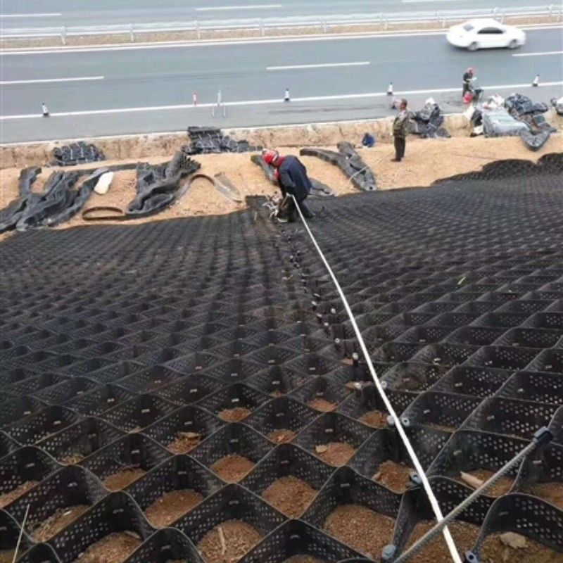 높은 꿀집 검은 HDPE 지질세포 강화 차고 도로 자갈 안정기 격자 지탱벽 둑