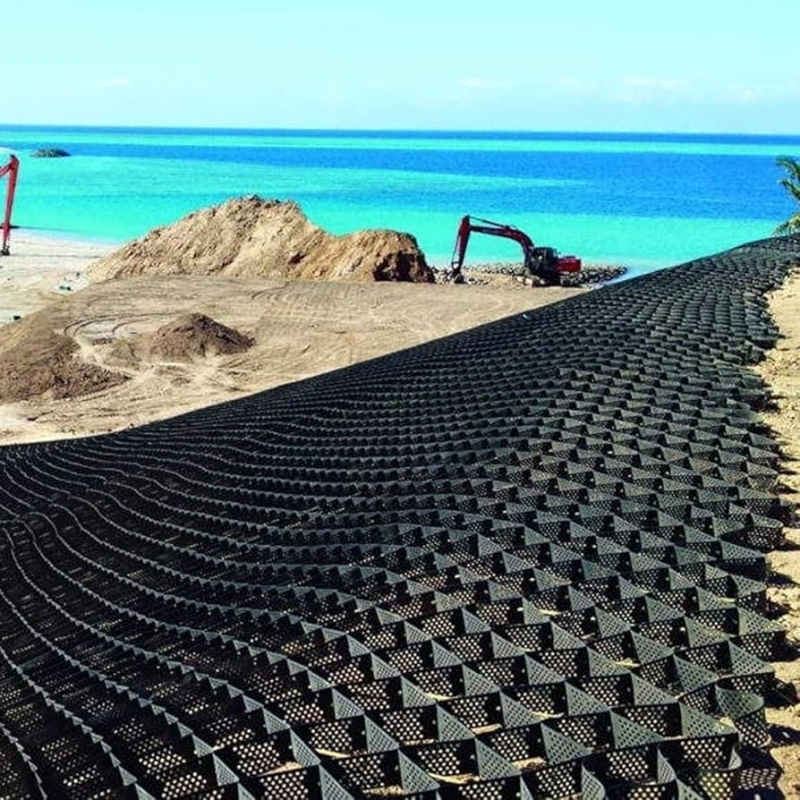 구멍이 있는 질감의 HDPE 지오셀 고세포 구속 시스템 벌집 HDPE 지오셀 도로 기초 사면 보호 주차장 진입로 옹벽