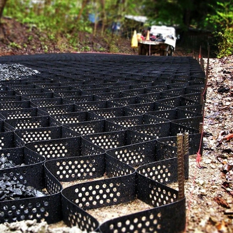 구멍이 있는 질감의 HDPE 지오셀 고세포 구속 시스템 벌집 HDPE 지오셀 도로 기초 사면 보호 주차장 진입로 옹벽